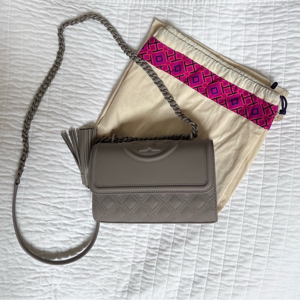 Tory Burch Fleming Matte Small Convertible Shoulder Bag in Gray Heron